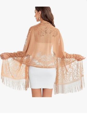 New brown peach Floral Lace Scarf
Shawl with Tassels